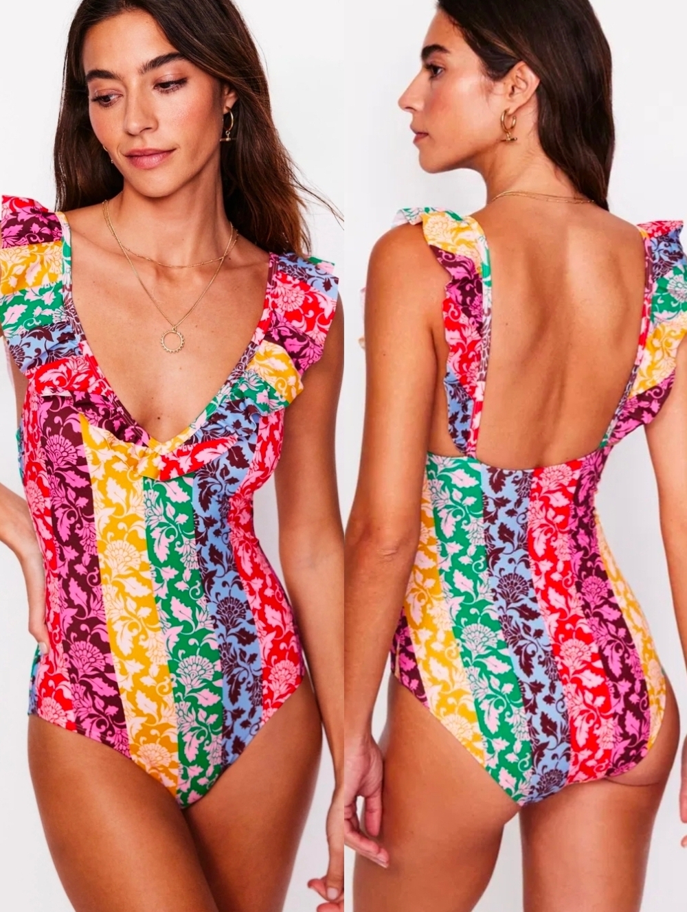 NWT Boden Colorful Evia Ruffle Swimsuit